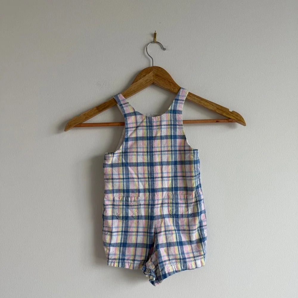Janie and Jack Baby Blue and‎ Pink Plaid Shortalls Size 6-12 Months